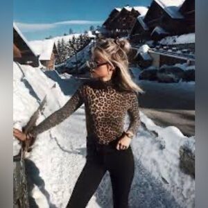 Leopard Print Women's Ski Bunny Sno Skins Layering Long Sleeve Top